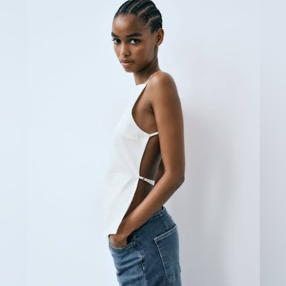 Zara | Open Back Green Satin-y Tank Top